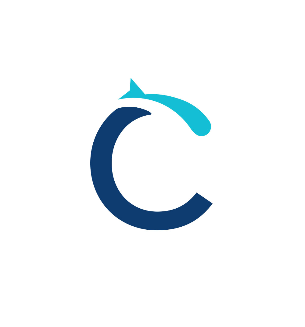 Símbolo gráfico de la letra C de cigalmar, parte de la marca de la empresa