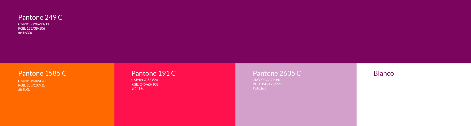 Representación de los colores Pantone para la identidad visual de Clásicos nunha Hora. COmpuesta por 4 tonos combinables entre sí