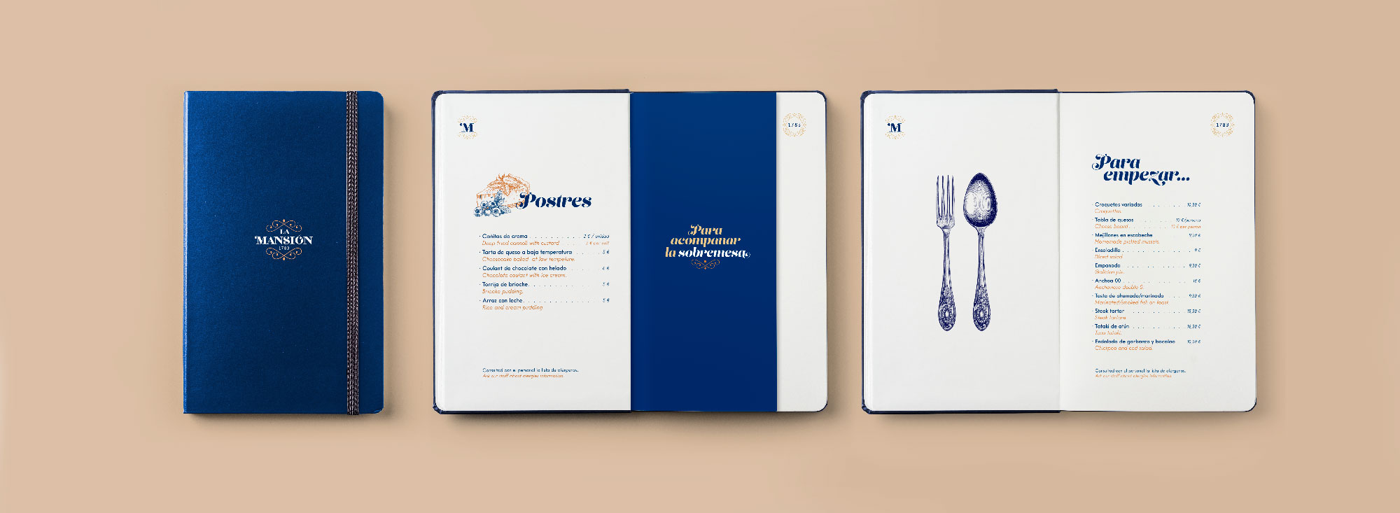 Diseño de carta de restaurante La Mansión de A Coruña